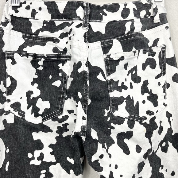 Saints & Hearts Bell Bottom Raw Hem Jeans Women Small Cow Print Grunge Y2K Indie - Picture 4 of 13